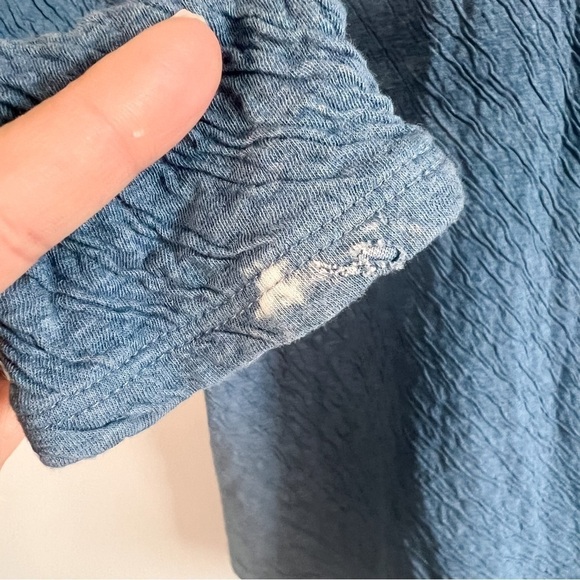 J. Jill Pure Jill Blue Round Neck 3/4 Sleeve Scrunched Cotton Fabric Top Small - Picture 7 of 7